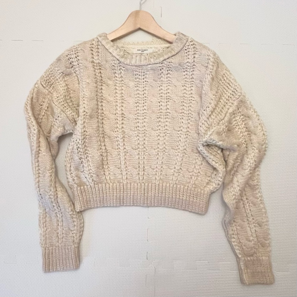 Drôle de Copine Cropped Knit Sweater Beige/Cream One Size